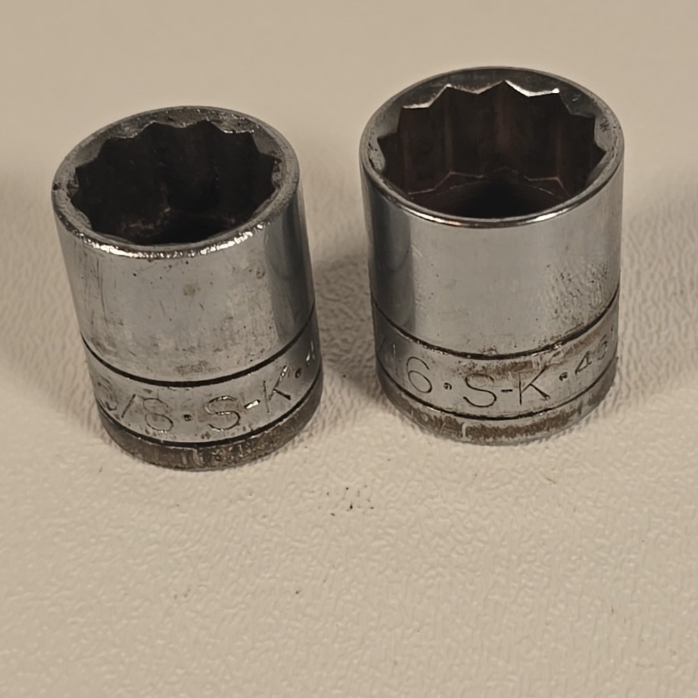 S-K Vintage 3/8" Drive 12pt Sockets 2pc Lot Of Sockets 5/8" & 11/16"